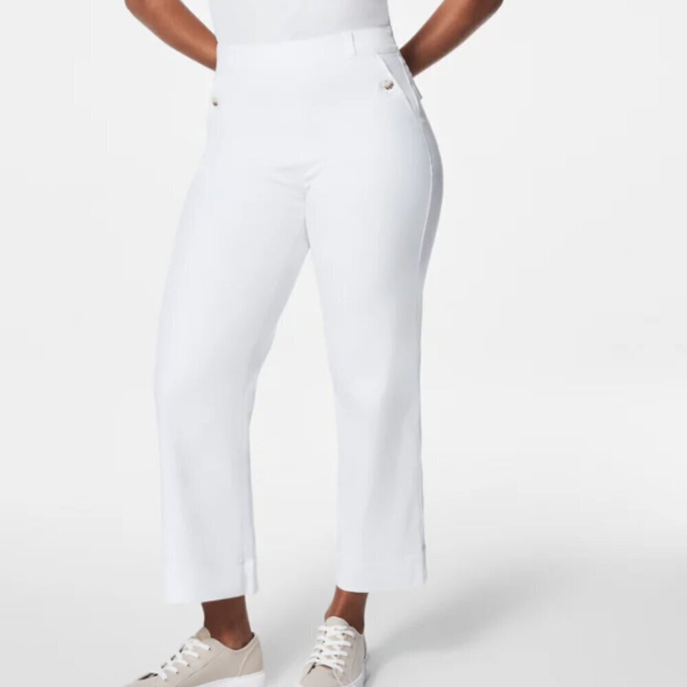 SPANX Stretch Twill Cropped Pant white wide leg
